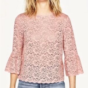ZARA Dusty Rose Lace Long Sleeve Top - Size M
